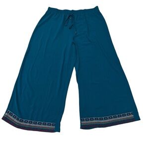 Unbranded Women's Size 4XL Wide Leg Pants Elastic Waist Embroidered Hems Boho